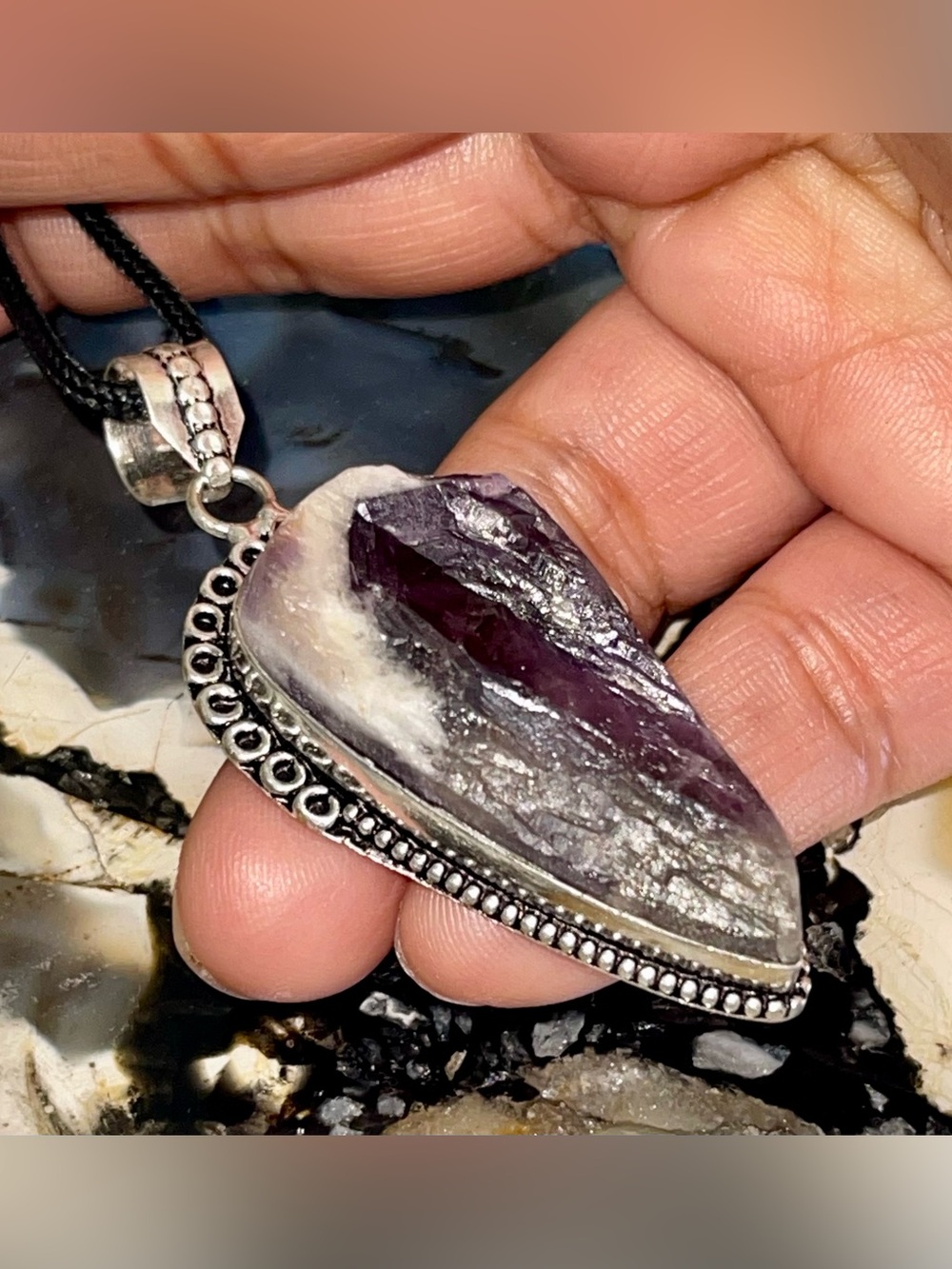Raw Dogtooth Amethyst Pendant 2 1/2”